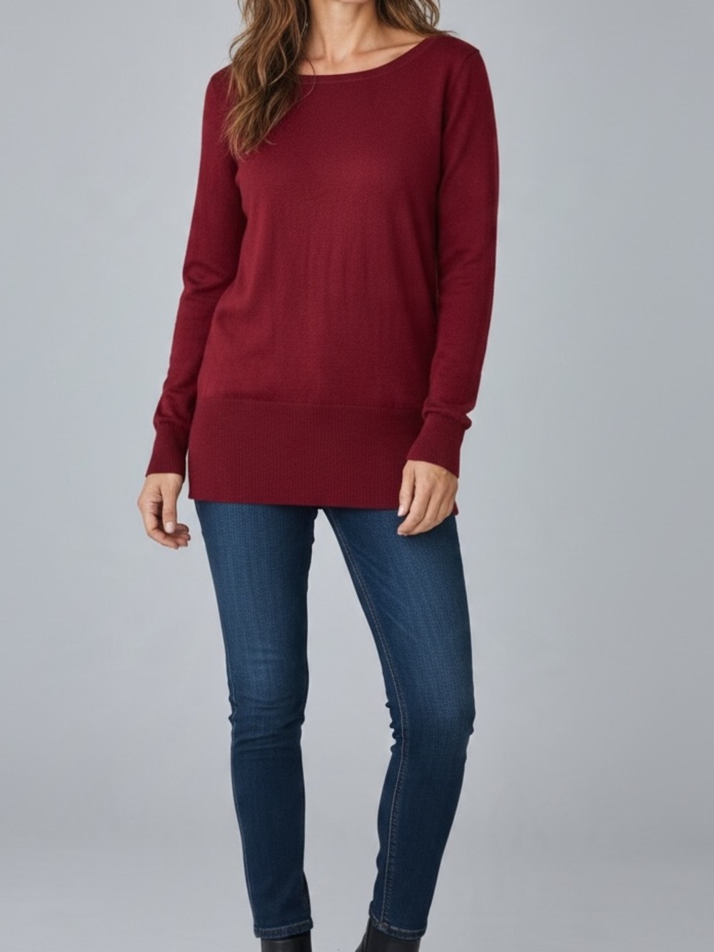 Iris Setlakwe Classical Scoop-Neck Sweater in Burgundy Silk black tie neck back